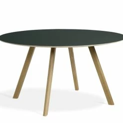 Hay CPH25 Dining Table 11 Hay CPH25 Dining Table -vitra shop 2635142049000 CPH 25 dia140xH74 wb lacquer oak base Green lino