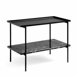 Hay Rebar Side Table L75 -vitra shop AA704 A391 AB10 Rebar Rectangular Side Table with two trays in soft black steel and marble L75xW44xH55 soft black frame 02