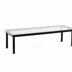 Hay Kofi Coffee Table L140 -vitra shop AB202 A822 AE46 Kofi 140x50 clear reeded glass tabletop black wb lacquer oak frame