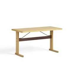 Hay Passerelle Desk Veneer Top -vitra shop AB781 A293 AI03 Passerelle Desk L140xW65xH74 wb lacquer oak frame and edge burgundy powder coated crossbar