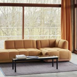 Hay Kofi Coffee Table L140 -vitra shop Quilton Duo Comb 21 Right front uph Fiord 442 back and base uph Remix 252 Kofi 140x50 grey tinted glass tabletop black wb lacquer oak frame scaled 1