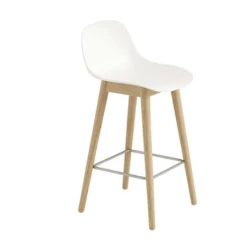 Muuto Fiber Bar Stool With Backrest And Wooden Base 75cm