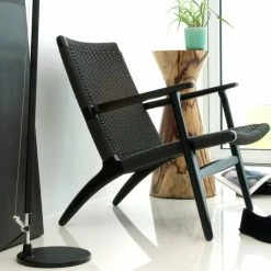 Carl Hansen CH25 Lounge Chair -vitra shop carl hansen ch25 lounge chair in black lacquered oak with black paper cord seat 1