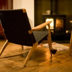 Carl Hansen CH25 Lounge Chair -vitra shop carl hansen ch25 lounge chair in white pigmented oiled oak with black paper cord seat